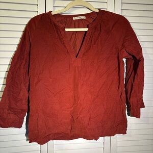 Marine Layer Women's Red V-Neck Top Corduroy Small